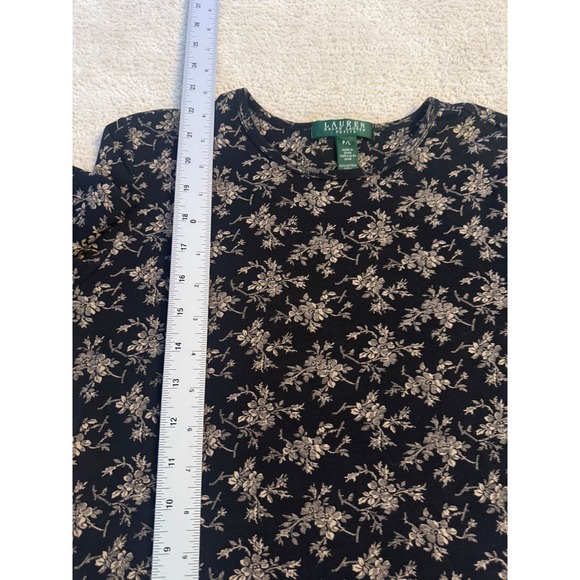 Lauren Ralph Lauren Petite Black Floral Long Sleeve Shirt Top P/L Cotton - Picture 3 of 5